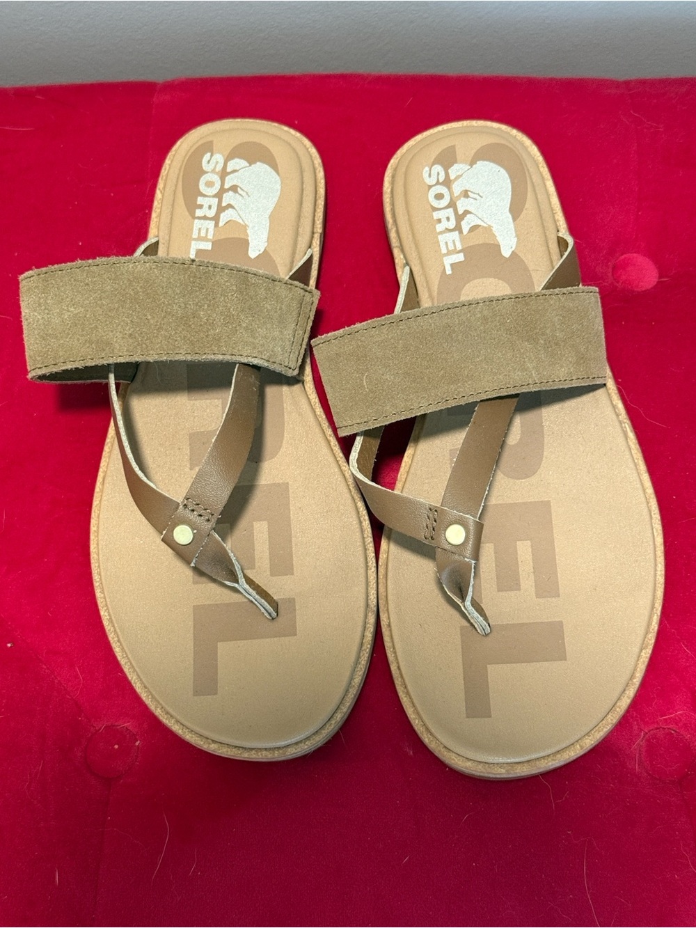 Sorel Tan Brown Suede Toe-Loop Slide Sandals - Never Worn